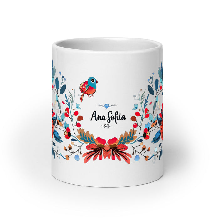 Ana Sofía Exclusive Name Art Piece Home Office Work Coffee Mug Mexican Spanish Pride Gift Cup One - Of - A - Kind Calligraphy White Glossy Mug | A3 - Mexicada