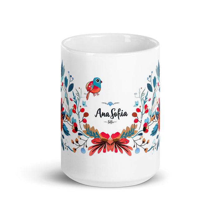 Ana Sofía Exclusive Name Art Piece Home Office Work Coffee Mug Mexican Spanish Pride Gift Cup One - Of - A - Kind Calligraphy White Glossy Mug | A3 - Mexicada