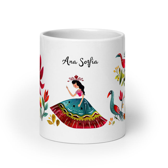 Ana Sofía Exclusive Name Art Piece Home Office Work Coffee Mug Mexican Spanish Pride Gift Cup One-Of-A-Kind Calligraphy White Glossy Mug | A9 Mexicada