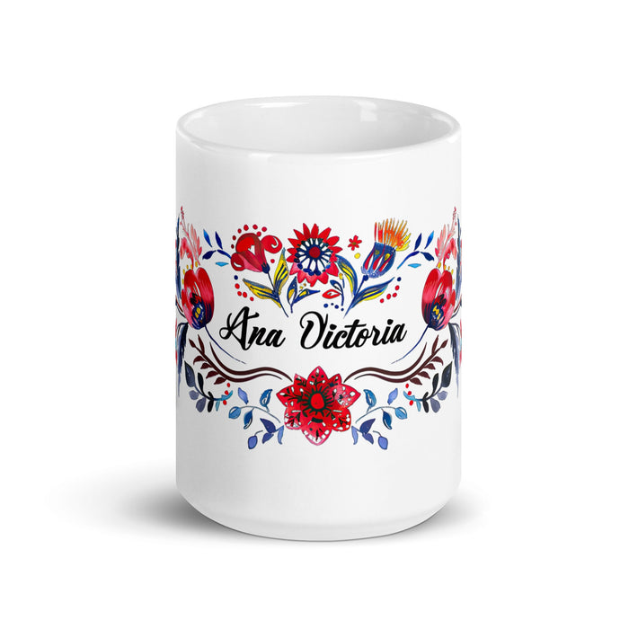 Ana Victoria Exclusive Name Art Piece Home Office Work Coffee Mug Mexican Spanish Pride Gift Cup One - Of - A - Kind Calligraphy White Glossy Mug | A1 - Mexicada