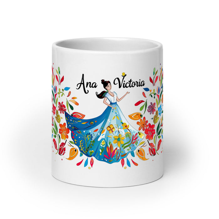 Ana Victoria Exclusive Name Art Piece Home Office Work Coffee Mug Mexican Spanish Pride Gift Cup One - Of - A - Kind Calligraphy White Glossy Mug | A10 - Mexicada