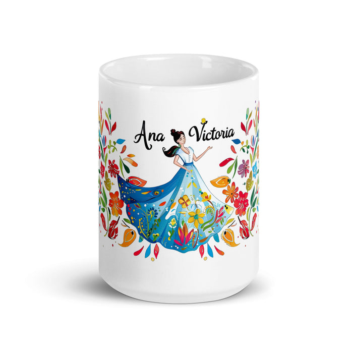 Ana Victoria Exclusive Name Art Piece Home Office Work Coffee Mug Mexican Spanish Pride Gift Cup One - Of - A - Kind Calligraphy White Glossy Mug | A10 - Mexicada