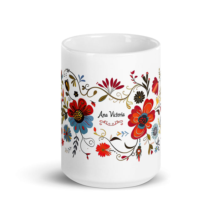 Ana Victoria Exclusive Name Art Piece Home Office Work Coffee Mug Mexican Spanish Pride Gift Cup One - Of - A - Kind Calligraphy White Glossy Mug | A12 - Mexicada