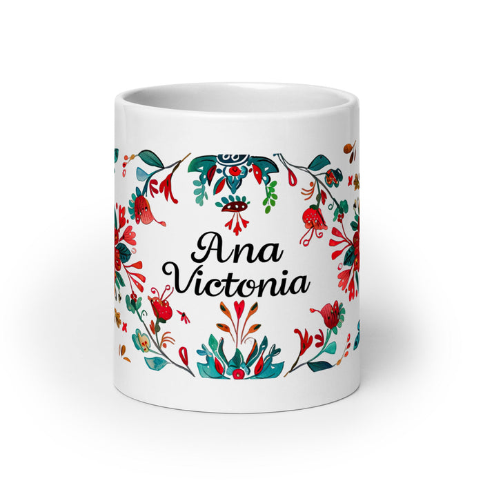 Ana Victoria Exclusive Name Art Piece Home Office Work Coffee Mug Mexican Spanish Pride Gift Cup One - Of - A - Kind Calligraphy White Glossy Mug | A15 - Mexicada