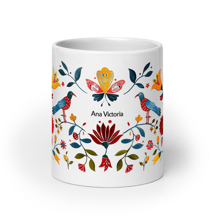 Ana Victoria Exclusive Name Art Piece Home Office Work Coffee Mug Mexican Spanish Pride Gift Cup One - Of - A - Kind Calligraphy White Glossy Mug | A16 - Mexicada