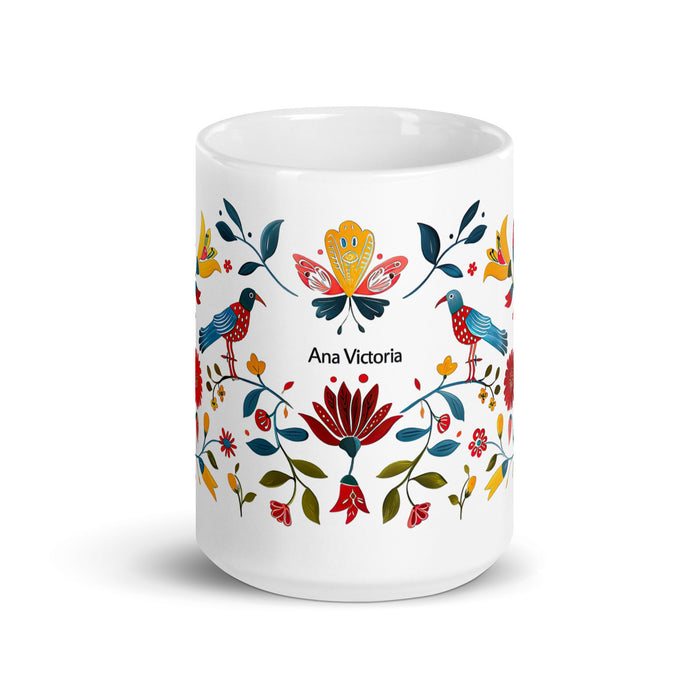 Ana Victoria Exclusive Name Art Piece Home Office Work Coffee Mug Mexican Spanish Pride Gift Cup One - Of - A - Kind Calligraphy White Glossy Mug | A16 - Mexicada