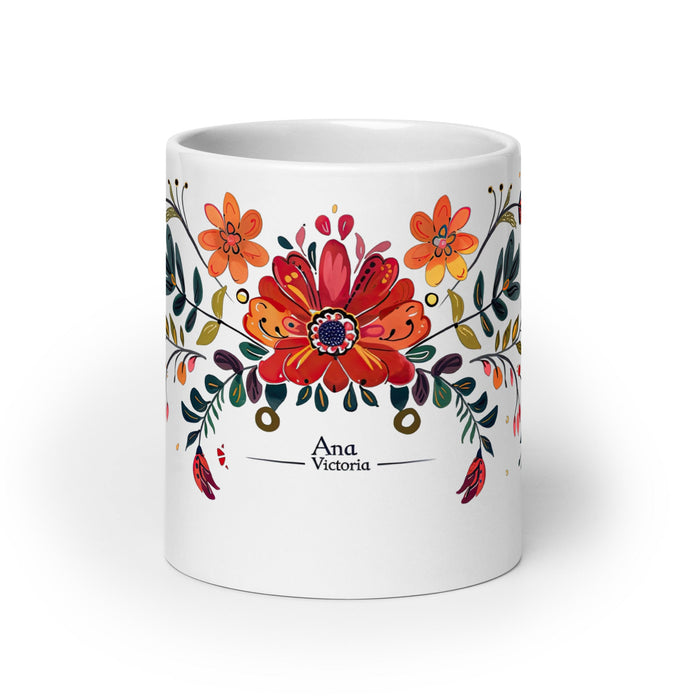 Ana Victoria Exclusive Name Art Piece Home Office Work Coffee Mug Mexican Spanish Pride Gift Cup One - Of - A - Kind Calligraphy White Glossy Mug | A2 - Mexicada