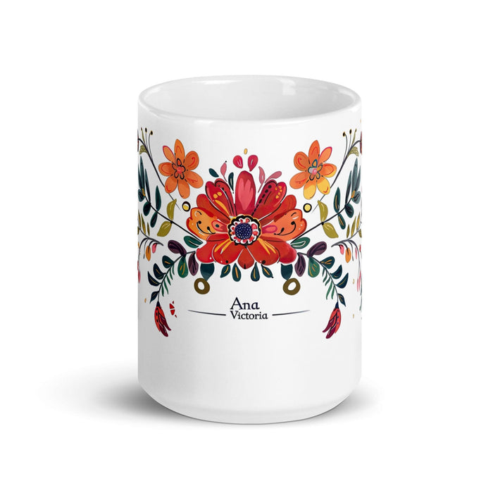 Ana Victoria Exclusive Name Art Piece Home Office Work Coffee Mug Mexican Spanish Pride Gift Cup One-Of-A-Kind Calligraphy White Glossy Mug | A2 Mexicada