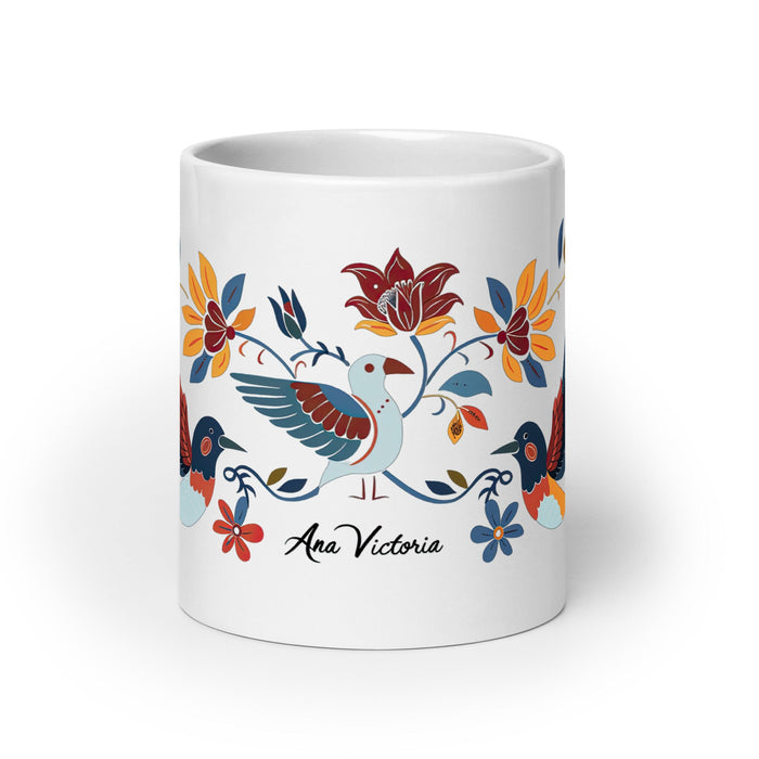 Ana Victoria Exclusive Name Art Piece Home Office Work Coffee Mug Mexican Spanish Pride Gift Cup One - Of - A - Kind Calligraphy White Glossy Mug | A3 - Mexicada