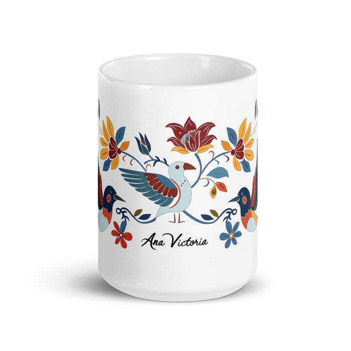 Ana Victoria Exclusive Name Art Piece Home Office Work Coffee Mug Mexican Spanish Pride Gift Cup One - Of - A - Kind Calligraphy White Glossy Mug | A3 - Mexicada