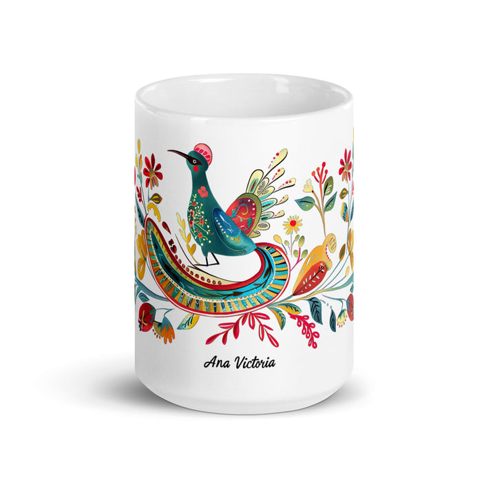 Ana Victoria Exclusive Name Art Piece Home Office Work Coffee Mug Mexican Spanish Pride Gift Cup One - Of - A - Kind Calligraphy White Glossy Mug | A7 - Mexicada