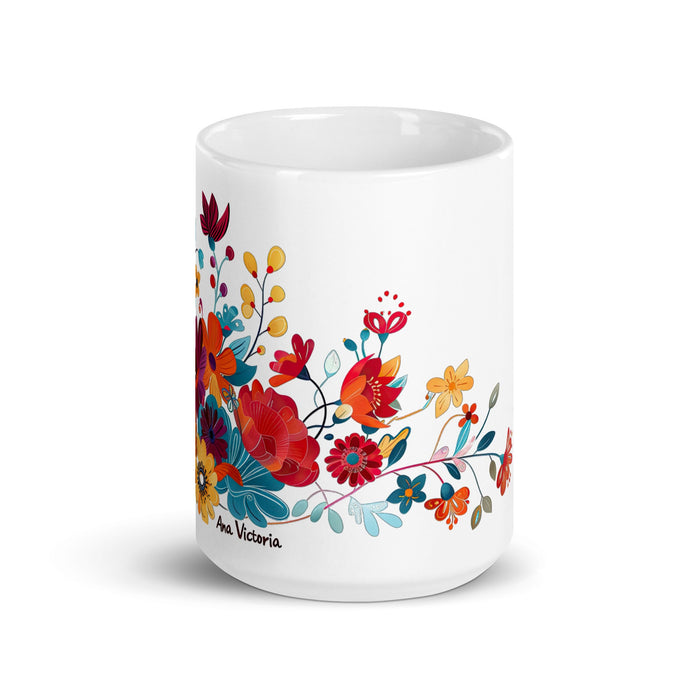 Ana Victoria Exclusive Name Art Piece Home Office Work Coffee Mug Mexican Spanish Pride Gift Cup One - Of - A - Kind Calligraphy White Glossy Mug | A9 - Mexicada