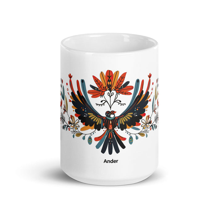 Ander Exclusive Name Art Piece Home Office Work Coffee Mug Mexican Spanish Pride Gift Cup One - Of - A - Kind Calligraphy White Glossy Mug | A2 - Mexicada