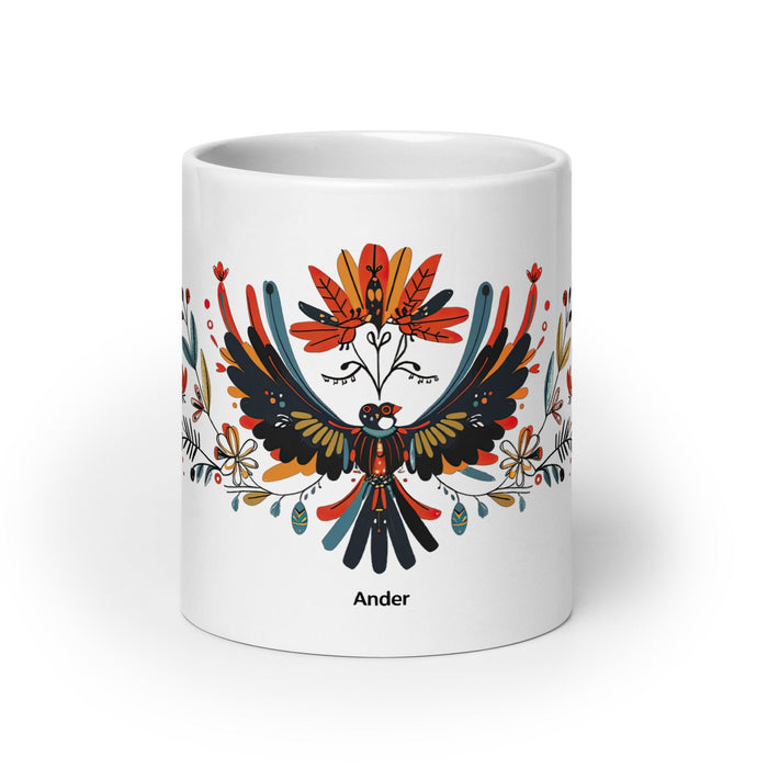 Ander Exclusive Name Art Piece Home Office Work Coffee Mug Mexican Spanish Pride Gift Cup One - Of - A - Kind Calligraphy White Glossy Mug | A2 - Mexicada