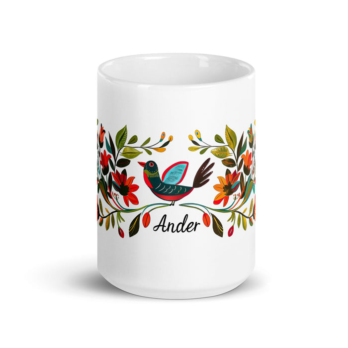 Ander Exclusive Name Art Piece Home Office Work Coffee Mug Mexican Spanish Pride Gift Cup One - Of - A - Kind Calligraphy White Glossy Mug | A3 - Mexicada