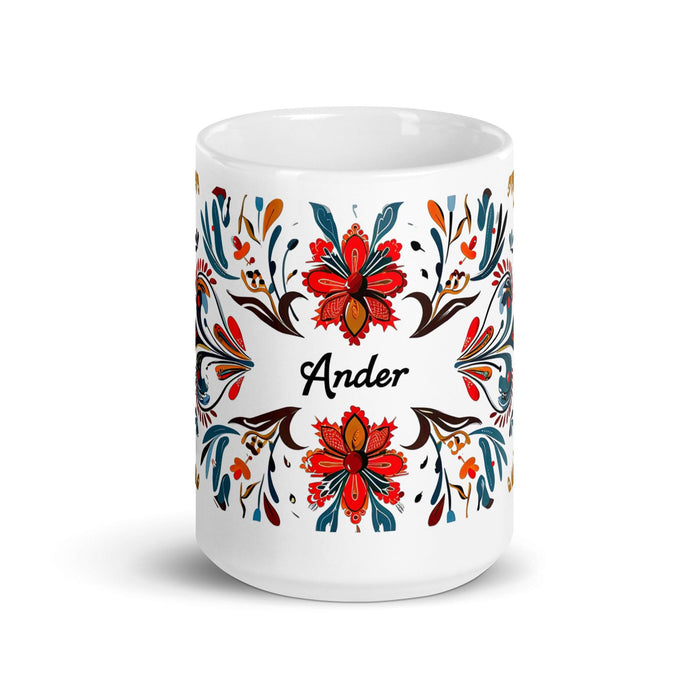 Ander Exclusive Name Art Piece Home Office Work Coffee Mug Mexican Spanish Pride Gift Cup One-Of-A-Kind Calligraphy White Glossy Mug | A6 Mexicada