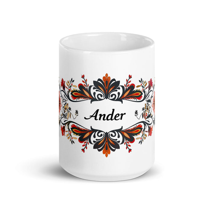 Ander Exclusive Name Art Piece Home Office Work Coffee Mug Mexican Spanish Pride Gift Cup One - Of - A - Kind Calligraphy White Glossy Mug | A7 - Mexicada