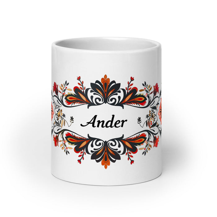 Ander Exclusive Name Art Piece Home Office Work Coffee Mug Mexican Spanish Pride Gift Cup One - Of - A - Kind Calligraphy White Glossy Mug | A7 - Mexicada