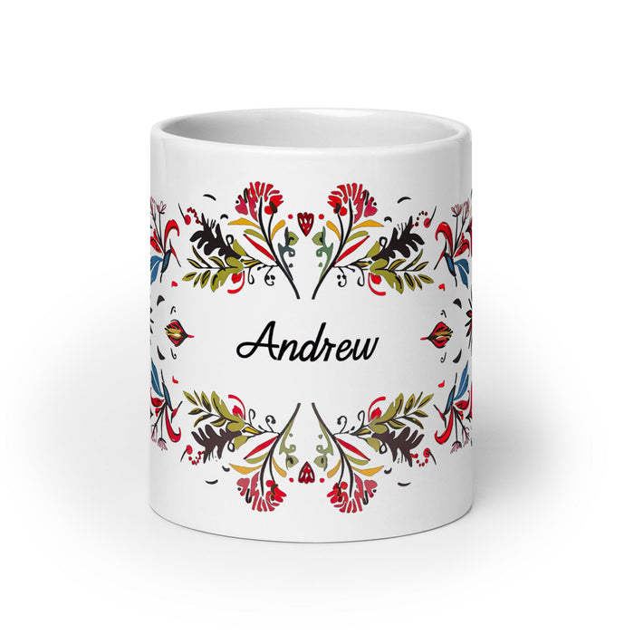 Andrew Exclusive Name Art Piece Home Office Work Coffee Mug Mexican Spanish Pride Gift Cup One - Of - A - Kind Calligraphy White Glossy Mug | A1 - Mexicada