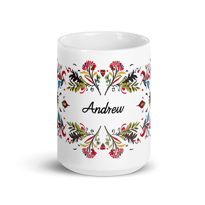 Andrew Exclusive Name Art Piece Home Office Work Coffee Mug Mexican Spanish Pride Gift Cup One - Of - A - Kind Calligraphy White Glossy Mug | A1 - Mexicada