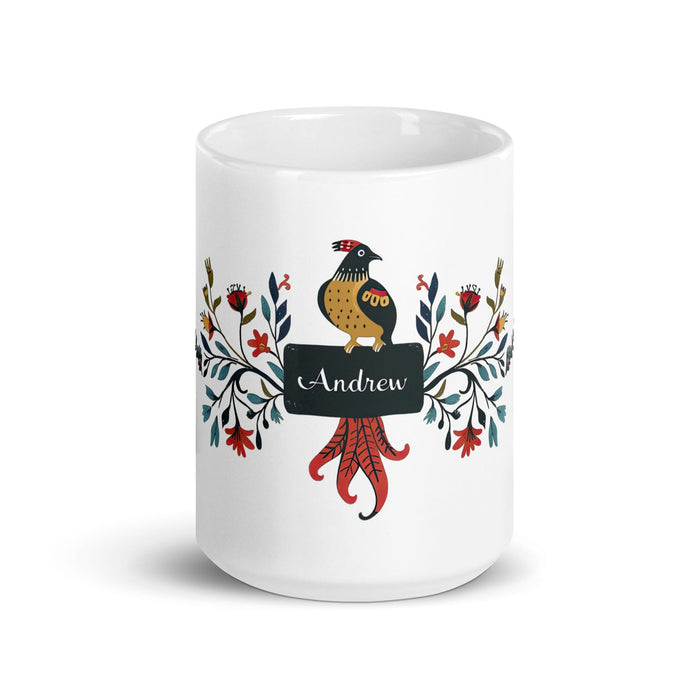 Andrew Exclusive Name Art Piece Home Office Work Coffee Mug Mexican Spanish Pride Gift Cup One-Of-A-Kind Calligraphy White Glossy Mug | A2 Mexicada