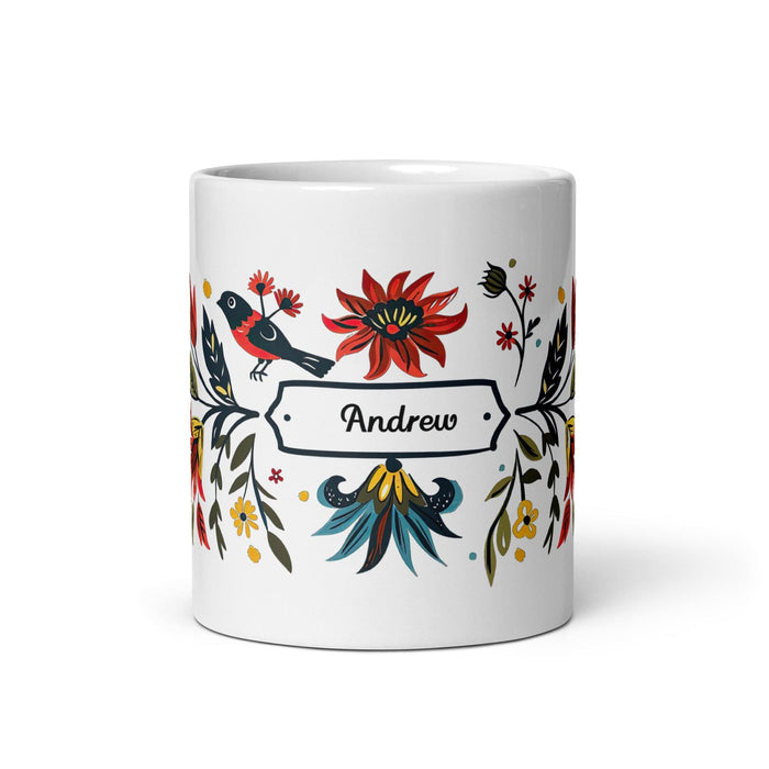 Andrew Exclusive Name Art Piece Home Office Work Coffee Mug Mexican Spanish Pride Gift Cup One-Of-A-Kind Calligraphy White Glossy Mug | A5 Mexicada