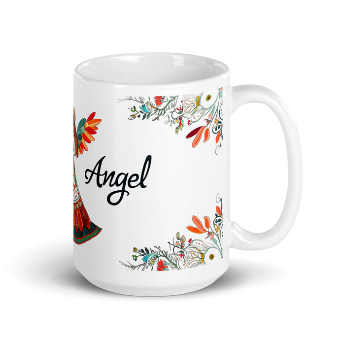 Angel Exclusive Name Art Piece Home Office Work Coffee Mug Mexican Spanish Pride Gift Cup One - Of - A - Kind Calligraphy White Glossy Mug | A2 - Mexicada