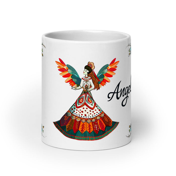 Angel Exclusive Name Art Piece Home Office Work Coffee Mug Mexican Spanish Pride Gift Cup One-Of-A-Kind Calligraphy White Glossy Mug | A2 Mexicada