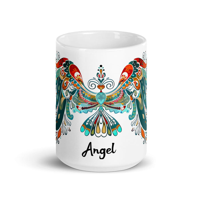 Angel Exclusive Name Art Piece Home Office Work Coffee Mug Mexican Spanish Pride Gift Cup One-Of-A-Kind Calligraphy White Glossy Mug | A6 Mexicada