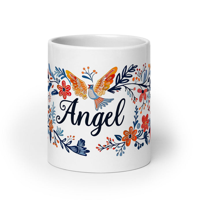 Angel Exclusive Name Art Piece Home Office Work Coffee Mug Mexican Spanish Pride Gift Cup One-Of-A-Kind Calligraphy White Glossy Mug | A9 Mexicada