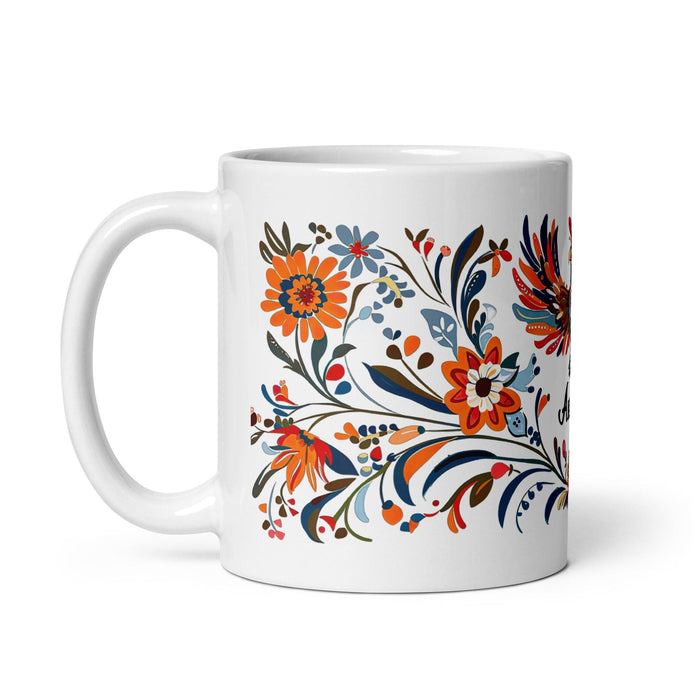 Ángela Exclusive Name Art Piece Home Office Work Coffee Mug Mexican Spanish Pride Gift Cup One-Of-A-Kind Calligraphy White Glossy Mug | Á1 Mexicada