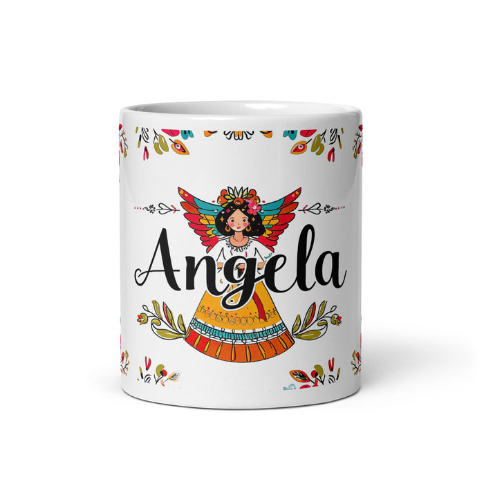 Ángela Exclusive Name Art Piece Home Office Work Coffee Mug Mexican Spanish Pride Gift Cup One - Of - A - Kind Calligraphy White Glossy Mug | Á10 - Mexicada