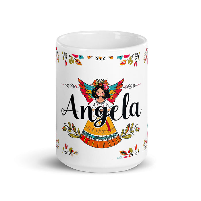 Ángela Exclusive Name Art Piece Home Office Work Coffee Mug Mexican Spanish Pride Gift Cup One - Of - A - Kind Calligraphy White Glossy Mug | Á10 - Mexicada