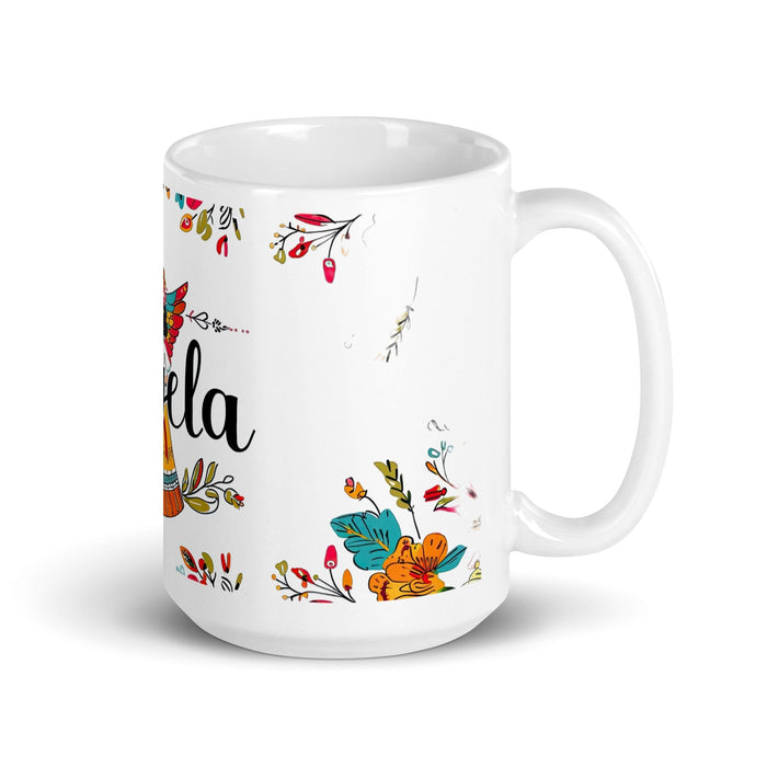 Ángela Exclusive Name Art Piece Home Office Work Coffee Mug Mexican Spanish Pride Gift Cup One-Of-A-Kind Calligraphy White Glossy Mug | Á10 Mexicada 15 oz