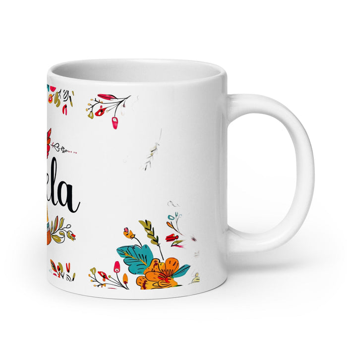 Ángela Exclusive Name Art Piece Home Office Work Coffee Mug Mexican Spanish Pride Gift Cup One-Of-A-Kind Calligraphy White Glossy Mug | Á10 Mexicada 20 oz