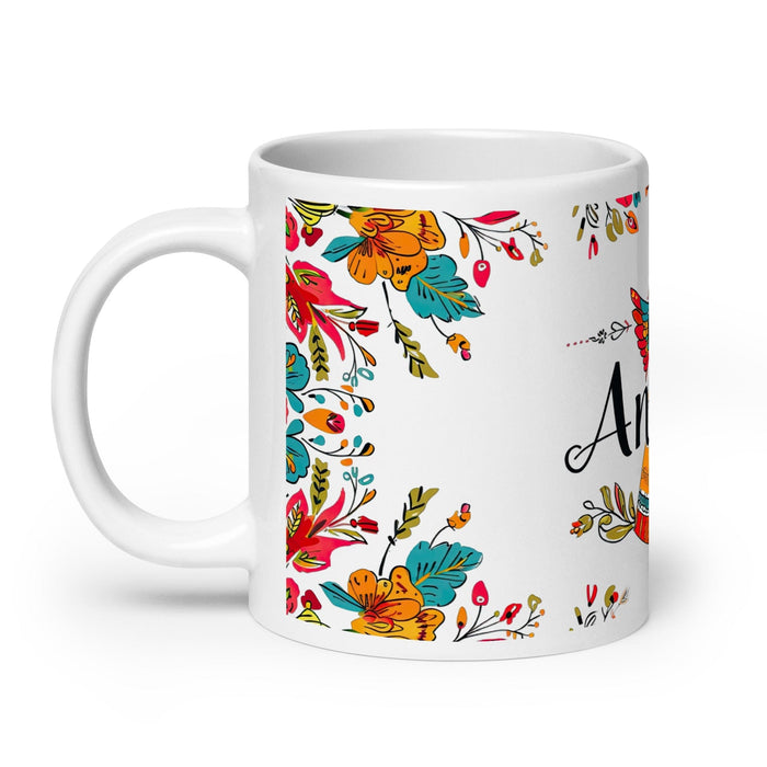 Ángela Exclusive Name Art Piece Home Office Work Coffee Mug Mexican Spanish Pride Gift Cup One-Of-A-Kind Calligraphy White Glossy Mug | Á10 Mexicada