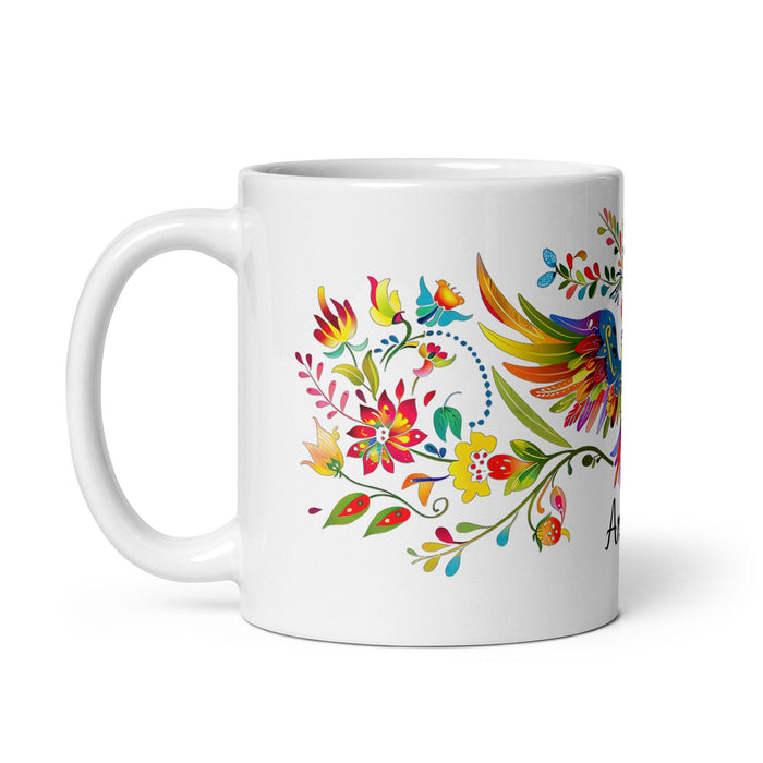 Ángela Exclusive Name Art Piece Home Office Work Coffee Mug Mexican Spanish Pride Gift Cup One-Of-A-Kind Calligraphy White Glossy Mug | Á12 Mexicada