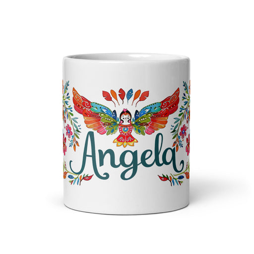 Angela Exclusive Name Art Piece Home Office Work Coffee Mug Mexican Spanish Pride Gift Cup One - Of - A - Kind Calligraphy White Glossy Mug | A13 - Mexicada