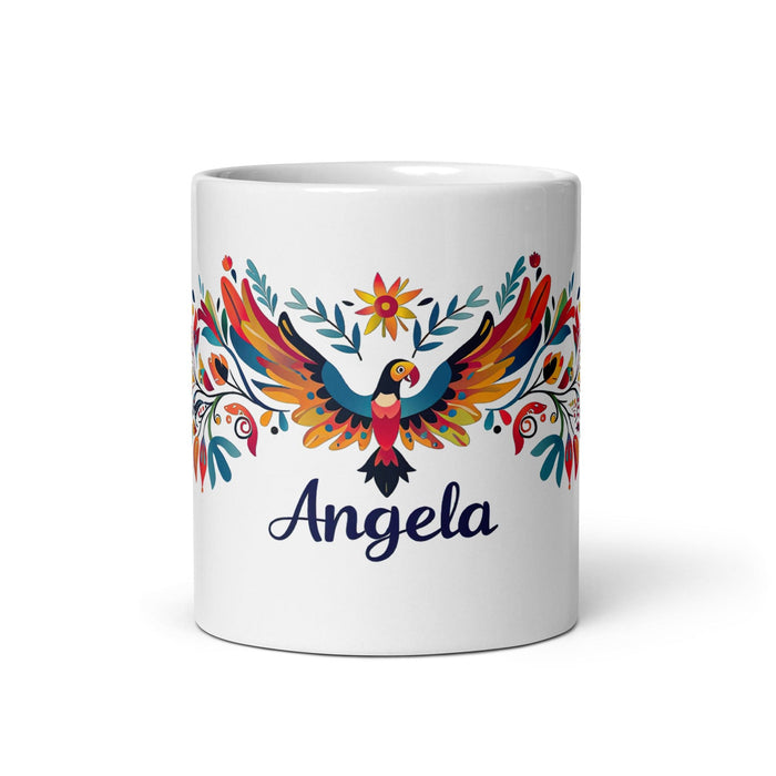 Ángela Exclusive Name Art Piece Home Office Work Coffee Mug Mexican Spanish Pride Gift Cup One-Of-A-Kind Calligraphy White Glossy Mug | Á14 Mexicada