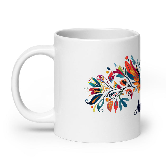 Ángela Exclusive Name Art Piece Home Office Work Coffee Mug Mexican Spanish Pride Gift Cup One-Of-A-Kind Calligraphy White Glossy Mug | Á14 Mexicada