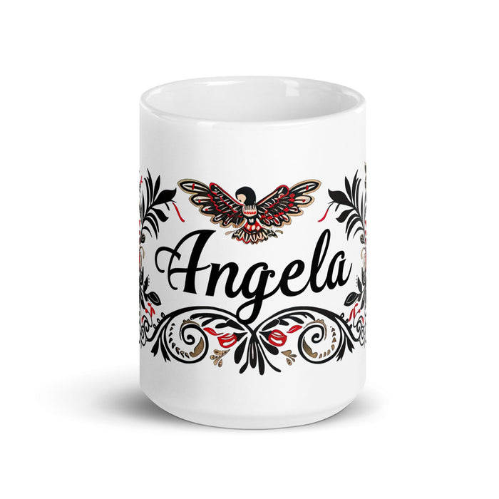 Ángela Exclusive Name Art Piece Home Office Work Coffee Mug Mexican Spanish Pride Gift Cup One - Of - A - Kind Calligraphy White Glossy Mug | Á15 - Mexicada