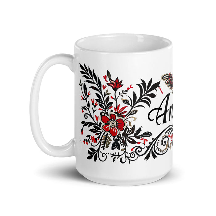 Ángela Exclusive Name Art Piece Home Office Work Coffee Mug Mexican Spanish Pride Gift Cup One - Of - A - Kind Calligraphy White Glossy Mug | Á15 - Mexicada