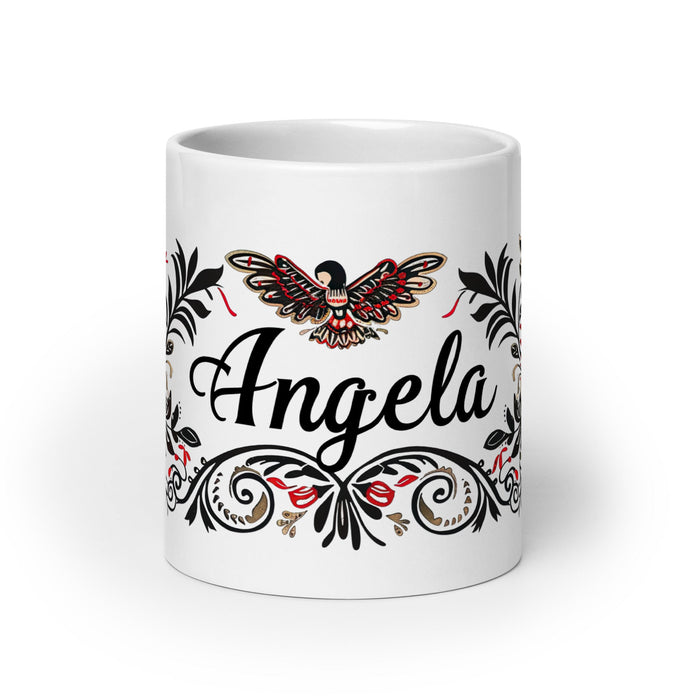 Ángela Exclusive Name Art Piece Home Office Work Coffee Mug Mexican Spanish Pride Gift Cup One - Of - A - Kind Calligraphy White Glossy Mug | Á15 - Mexicada