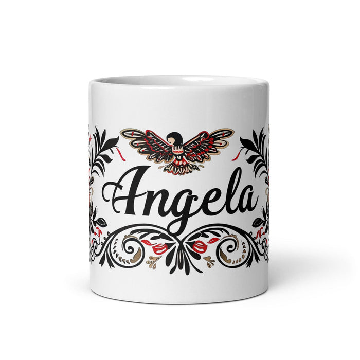 Ángela Exclusive Name Art Piece Home Office Work Coffee Mug Mexican Spanish Pride Gift Cup One-Of-A-Kind Calligraphy White Glossy Mug | Á15 Mexicada