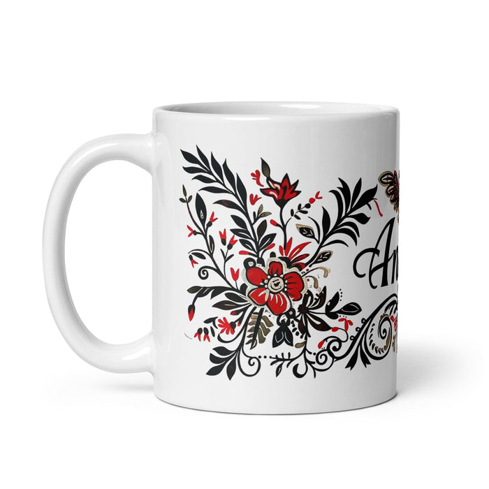 Ángela Exclusive Name Art Piece Home Office Work Coffee Mug Mexican Spanish Pride Gift Cup One-Of-A-Kind Calligraphy White Glossy Mug | Á15 Mexicada