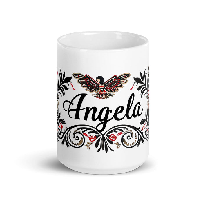 Ángela Exclusive Name Art Piece Home Office Work Coffee Mug Mexican Spanish Pride Gift Cup One-Of-A-Kind Calligraphy White Glossy Mug | Á15 Mexicada