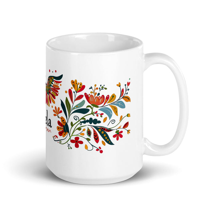 Ángela Exclusive Name Art Piece Home Office Work Coffee Mug Mexican Spanish Pride Gift Cup One - Of - A - Kind Calligraphy White Glossy Mug | Á16 - Mexicada