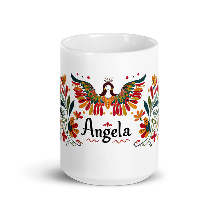 Ángela Exclusive Name Art Piece Home Office Work Coffee Mug Mexican Spanish Pride Gift Cup One - Of - A - Kind Calligraphy White Glossy Mug | Á16 - Mexicada