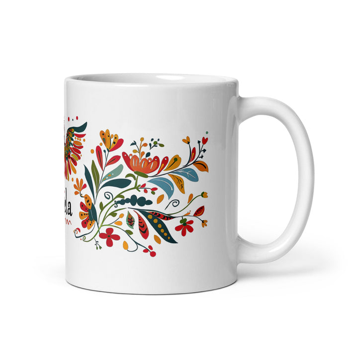 Ángela Exclusive Name Art Piece Home Office Work Coffee Mug Mexican Spanish Pride Gift Cup One - Of - A - Kind Calligraphy White Glossy Mug | Á16 - Mexicada