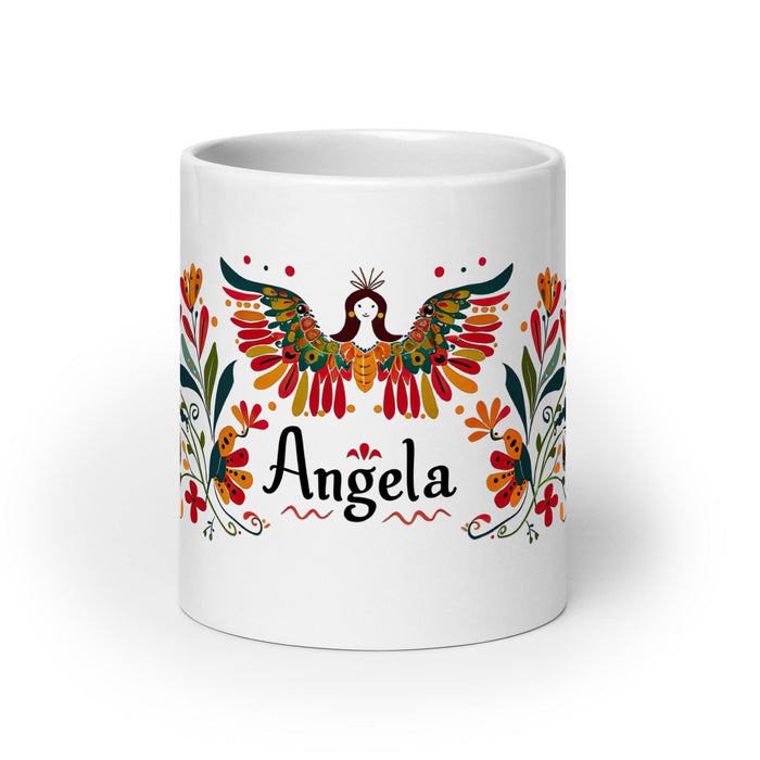 Ángela Exclusive Name Art Piece Home Office Work Coffee Mug Mexican Spanish Pride Gift Cup One - Of - A - Kind Calligraphy White Glossy Mug | Á16 - Mexicada